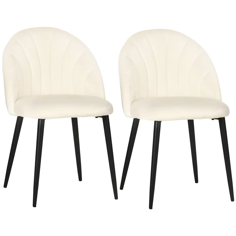 Ensemble de 2 chaises rembourrées Easycomfort pour salon et salle à manger, en métal et tissu effet velours beige, 52 x 54 x 79 cm