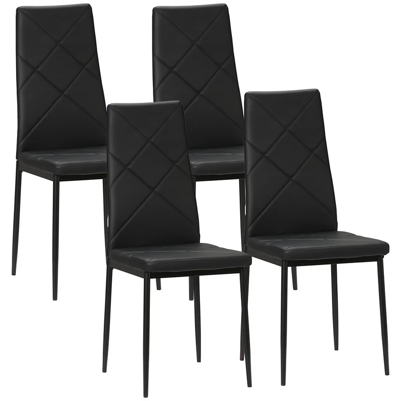 Ensemble de 4 chaises de salle à manger Easycomfort à dossier haut, en similicuir et acier, 41 x 50 x 97 cm, noires