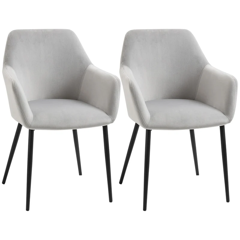 Ensemble de 2 fauteuils de salon Easycomfort de style nordique, avec dossier et accoudoirs incurvés et assise rembourrée, 54 x 57 x 80 cm, gris