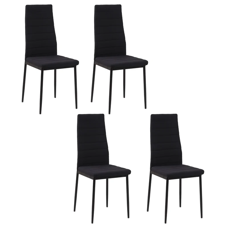 Ensemble de 4 chaises rembourrées Easycomfort pour salon ou salle à manger, chaises de cuisine modernes, en métal et tissu noir