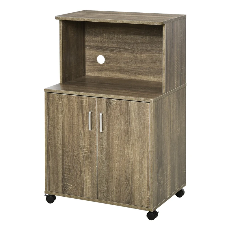 Meuble de cuisine multifonction Easycomfort avec 4 roulettes, comprenant un placard et une étagère pour micro-ondes, 60,4 x 40,3 x 97 cm - Gris
