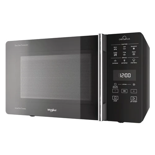 Four à micro-ondes combiné Whirlpool Chef Plus MCP 359 SL 800 W 25 litres avec fonction grill et cuisson vapeur (H 30 x L 52 x P 49,4 cm), couleur argent.