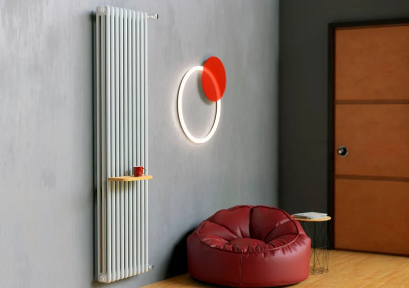 Radiateur complet en acier Cordivari ARDESIA AS9, 3 colonnes de 14 éléments, entraxe 1744 mm, hauteur 1800 mm, avec capuchons et réducteurs inclus.
