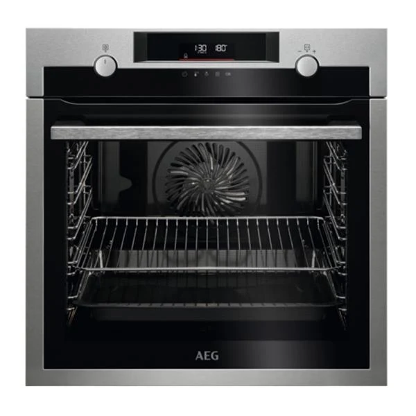 Four électrique encastrable pyrolytique AEG BPE535260M Série 6000 SurroundCook 71 L, classe A+ (H 151 cm × L 151 cm × P 139 cm), noir/acier satiné