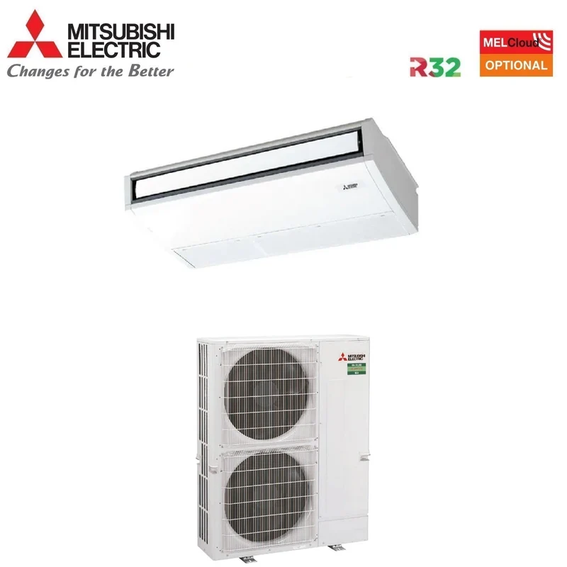 Climatiseur de plafond triphasé Mitsubishi Electric 36 000 BTU R-32 avec Wi-Fi et télécommande en option incluse
