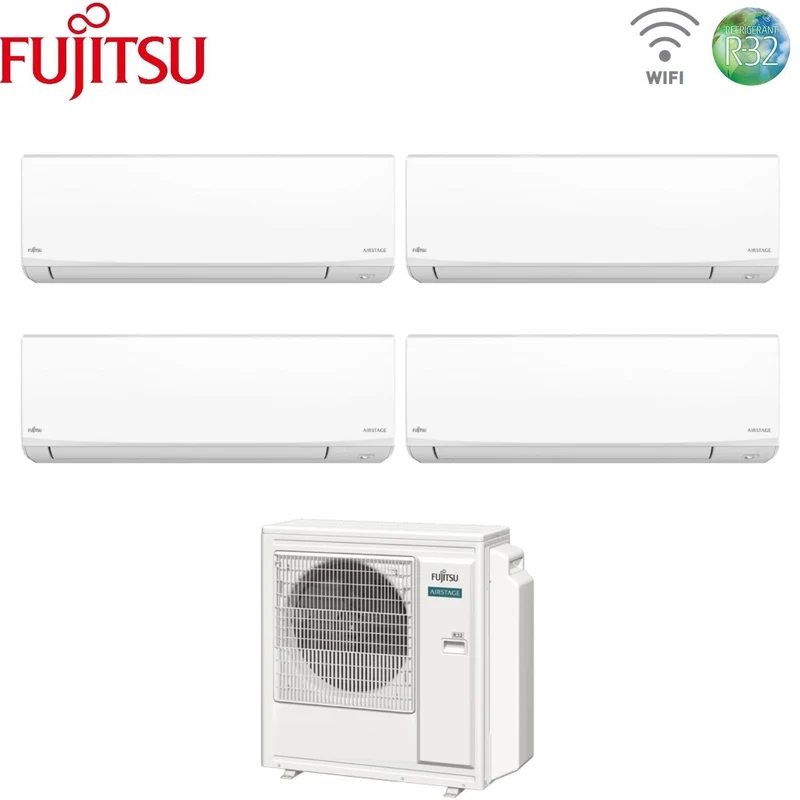 Climatiseur quadri-split Fujitsu KJ White 9+9+12+14 avec AOEG30KBTA4 R-32 Wi-Fi intégré
