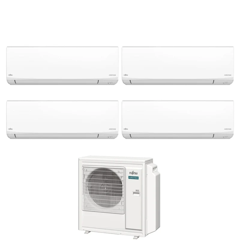 Climatiseur quadri-split Fujitsu KJ White 7+7+14+14 avec AOEG30KBTA4 R-32 Wi-Fi intégré