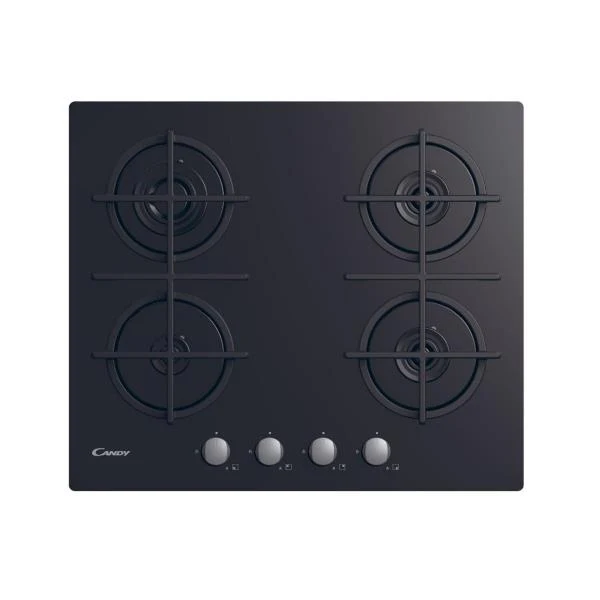 Plaque de cuisson à gaz 4 brûleurs Candy CVG6B (L59,5 x P51) en verre trempé noir