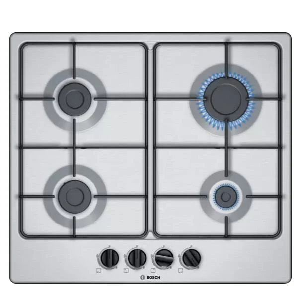 Plaque de cuisson à gaz 4 brûleurs Bosch Série 4 PGP6B5B85 (L 58,2 x P 52 cm) en acier inoxydable