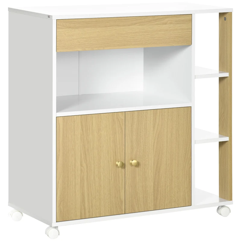 Chariot de cuisine Easycomfort en panneaux de particules avec 4 étagères ouvertes, un tiroir et un placard à 2 portes, 80 x 39 x 85,5 cm