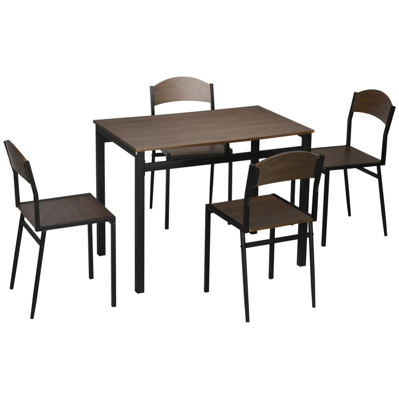 Ensemble de salle à manger EasyComfort 5 pièces comprenant 1 table rectangulaire (100 x 63 x 76,5 cm) et 4 chaises (45 x 40 x 82 cm), en acier et MDF.