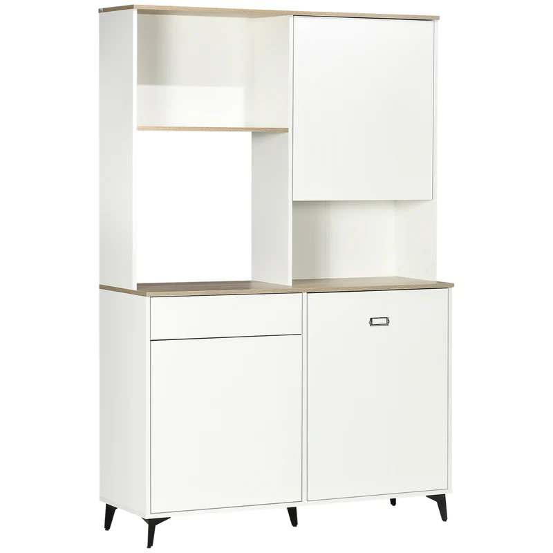 Garde-manger EasyComfort en panneaux de particules et MDF avec étagères ouvertes, placards et tiroir, 119 x 41 x 180 cm, blanc