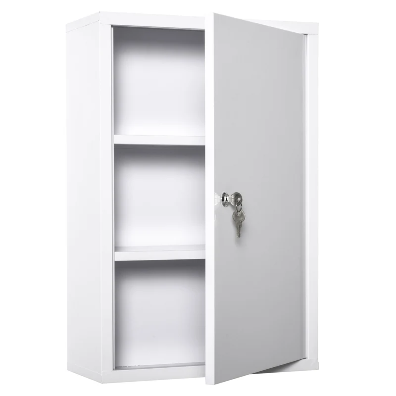 Armoire à pharmacie Easycomfort en acier à 3 niveaux avec 2 clés et fixation murale, 40 x 18 x 60 cm, blanche