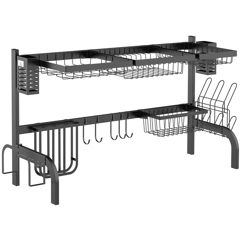 Égouttoir à vaisselle Easycomfort à 2 niveaux, en acier inoxydable, pour évier, 100 x 30 x 52,5 cm, noir