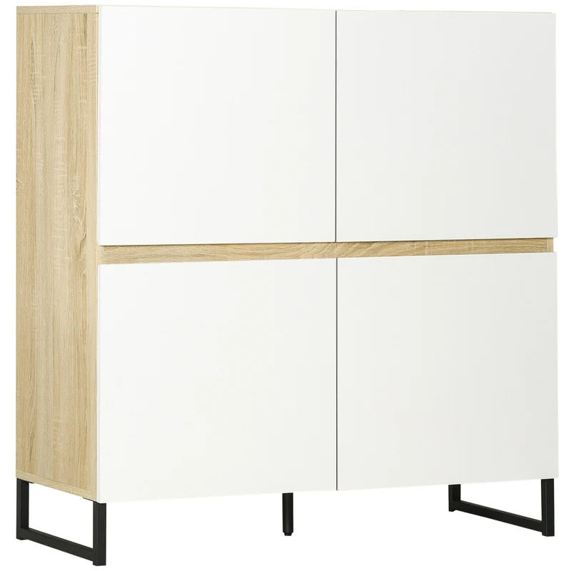 Buffet moderne et multifonctionnel Easycomfort avec 4 portes carrées en bois, 100 x 41,5 x 107 cm, blanc