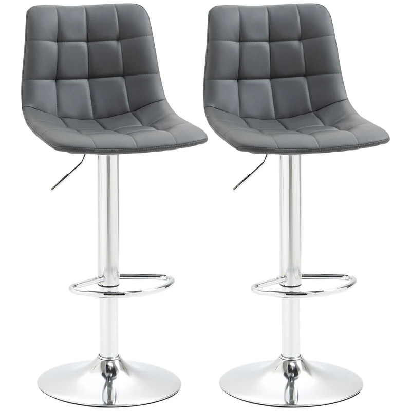 Ensemble de 2 tabourets de bar pivotants Easycomfort en similicuir avec dossier et repose-pieds, 42 x 45 x 89-110 cm, gris