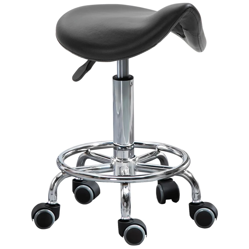 Easycomfort Sgabello Regolabile in Altezza con 5 Ruote e Seduta Ergonomica Imbottita in Gommapiuma, 36.2x37.5x51-66 cm, Nero