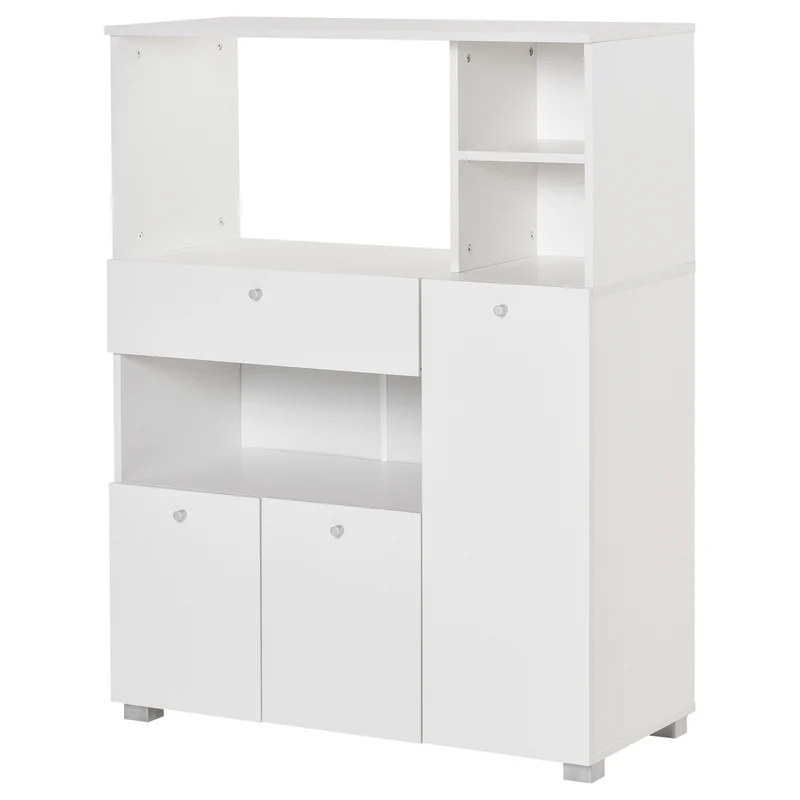 Easycomfort Mobile Cucina per Microonde con Armadietti, Mensole e Cassetto, Credenza Moderna in Legno 90x40x120cm Bianco