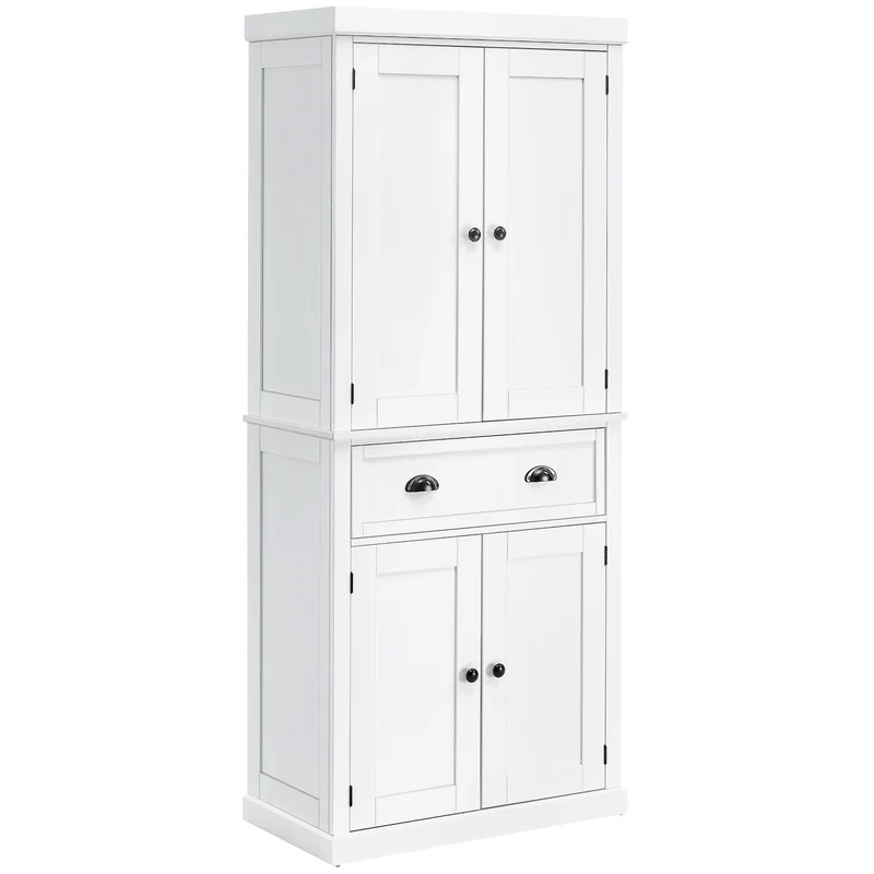 Easycomfort Mobile Cucina con Armadietto Superiore e Inferiore e Cassetto Centrale in Legno, 76x40.5x184 cm, Bianco
