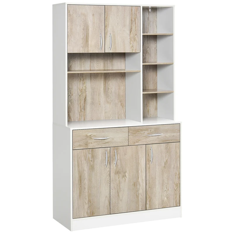 Easycomfort Mobile Buffet Dispensa Cucina, Ante Cassetti e Vani Aperti, 100L x 39P x 181.5Acm Bianco e Legno