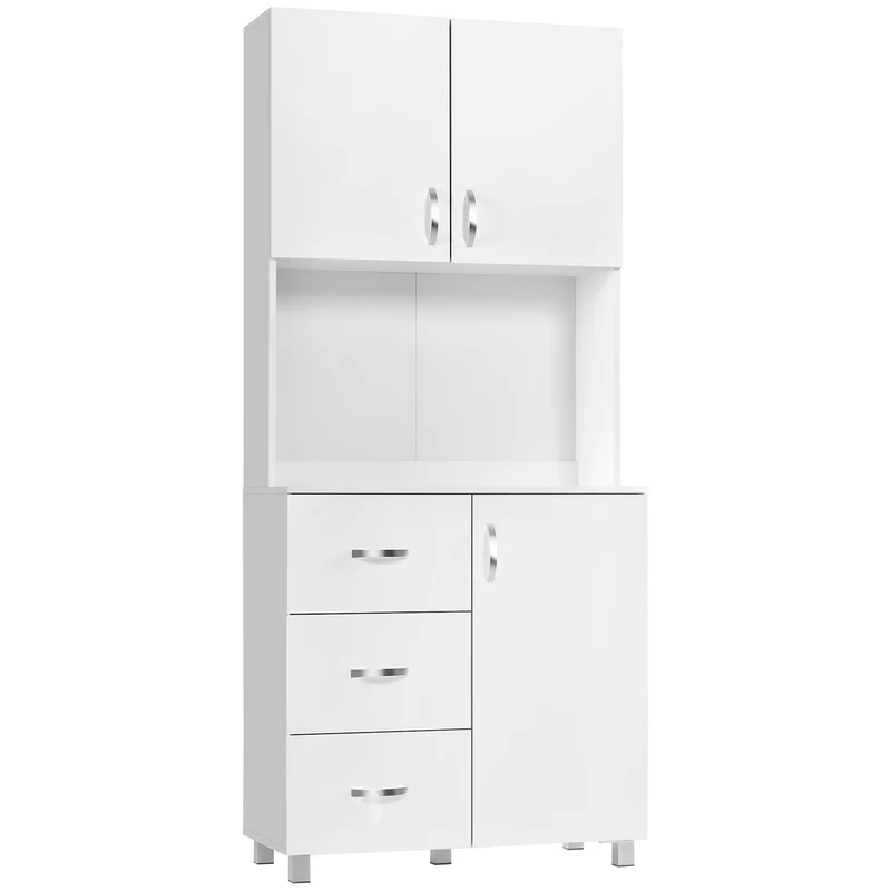 Easycomfort Credenza Moderna in Legno Bianco con 2 Armadietti, Mensole Regolabili, 1 Ripiano Aperto e 3 Cassetti, 80x39.5x183.5cm