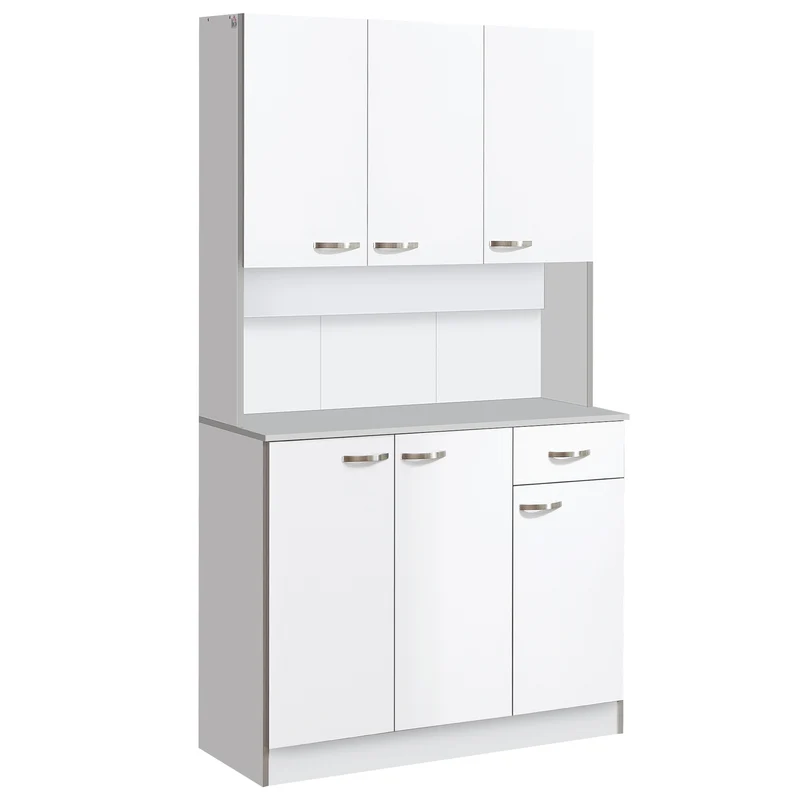Easycomfort Credenza Alta da Cucina con Cassetti e Armadietti, in Legno, 101x39x180 cm, Bianco e Grigio
