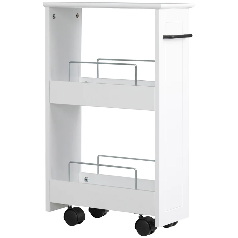 Easycomfort Carrello Salvaspazio Multiuso in Legno MDF e Ruote, 42.5x20.3x66.7cm, Bianco