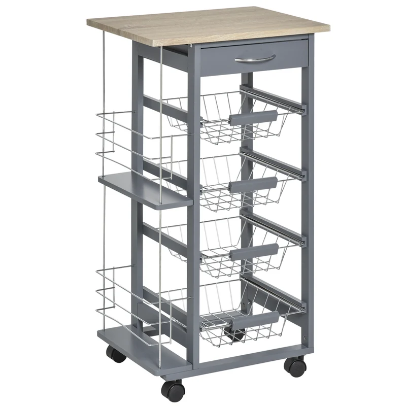 Easycomfort Carrello da Cucina in Grigio Scuro con 1 Cassetto e 4 Cestelli Metallici