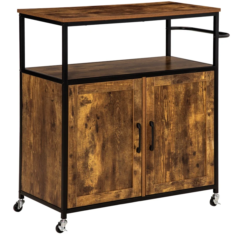Easycomfort Carrello da Cucina con Ripiano Aperto, Armadietto, Portasciugamani e 4 Ruote, 90x40x90cm