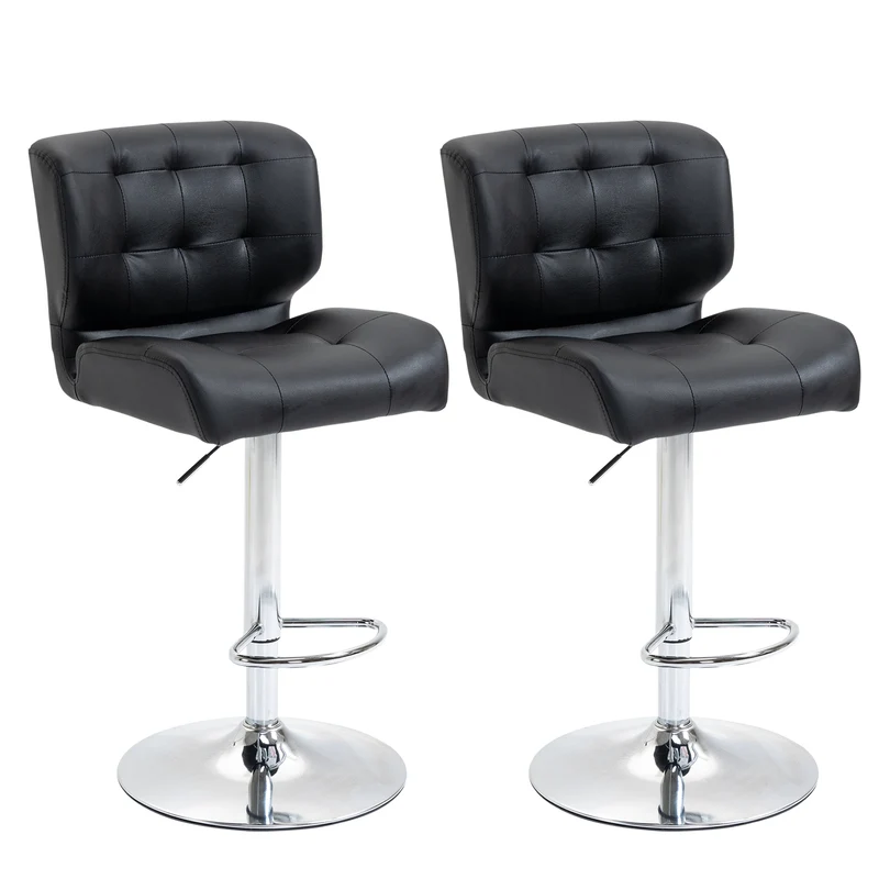 Ensemble de 2 tabourets de bar pivotants et rembourrés Easycomfort en similicuir noir avec dossier et repose-pieds, hauteur réglable, pour cuisine ou bar, 50 x 55,5 x 93-114 cm