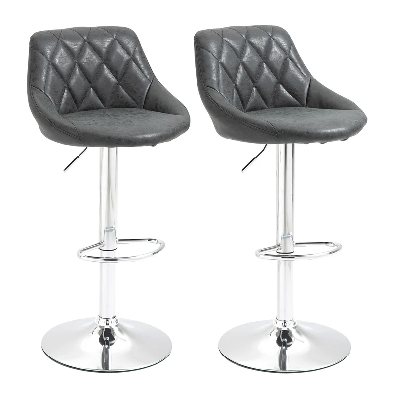 Ensemble de 2 tabourets de bar Easycomfort réglables en hauteur, piètement en métal et assise en similicuir, tabourets pivotants modernes avec dossier et repose-pieds, 46 x 48 x 83-104 cm, noir
