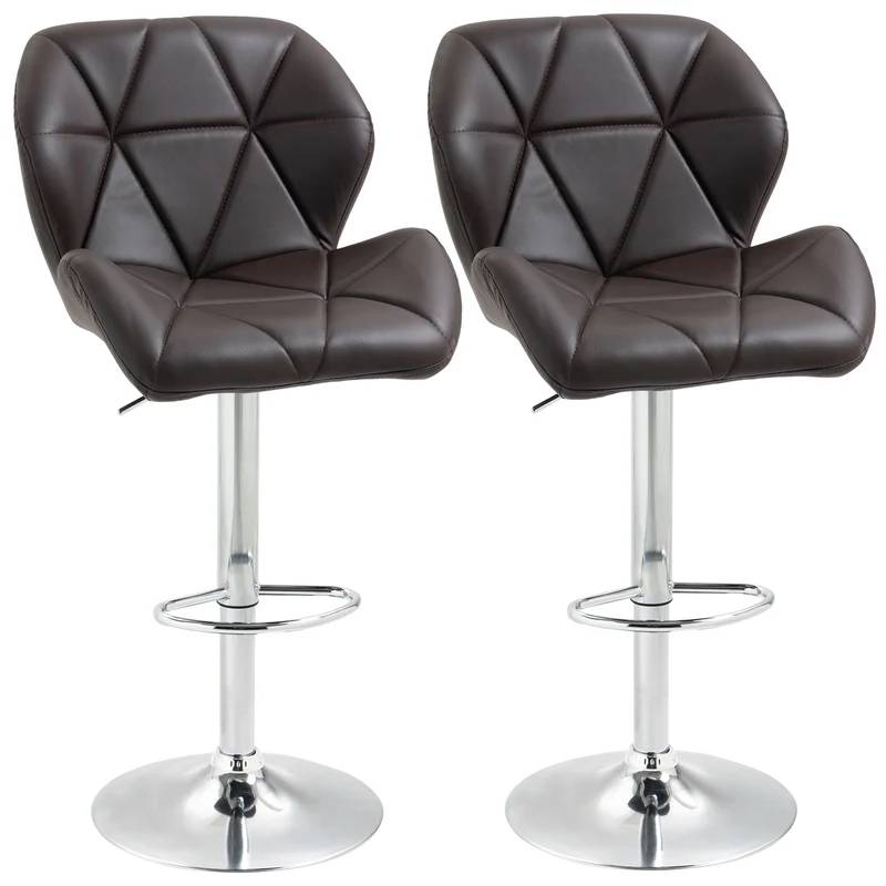 Ensemble de 2 tabourets de bar Easycomfort réglables en hauteur, piètement en métal et assise en similicuir, tabourets de cuisine avec dossier et repose-pieds, 51,5 x 57,5 ​​x 93-114,5 cm, marron et argent