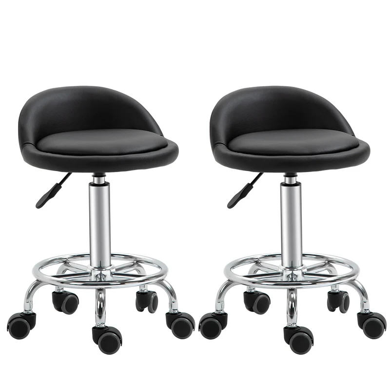 Ensemble de 2 tabourets pivotants Easycomfort à roulettes, hauteur réglable et revêtement en similicuir, 38 x 38 x 57-72 cm