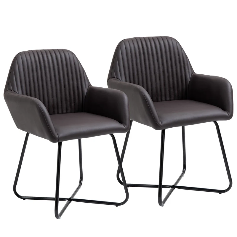 Easycomfort Set 2 Sedie Moderne per Sala da Pranzo, Cucina o Soggiorno, Sedie Imbottite in Similpelle Marrone 60x56.5x85cm