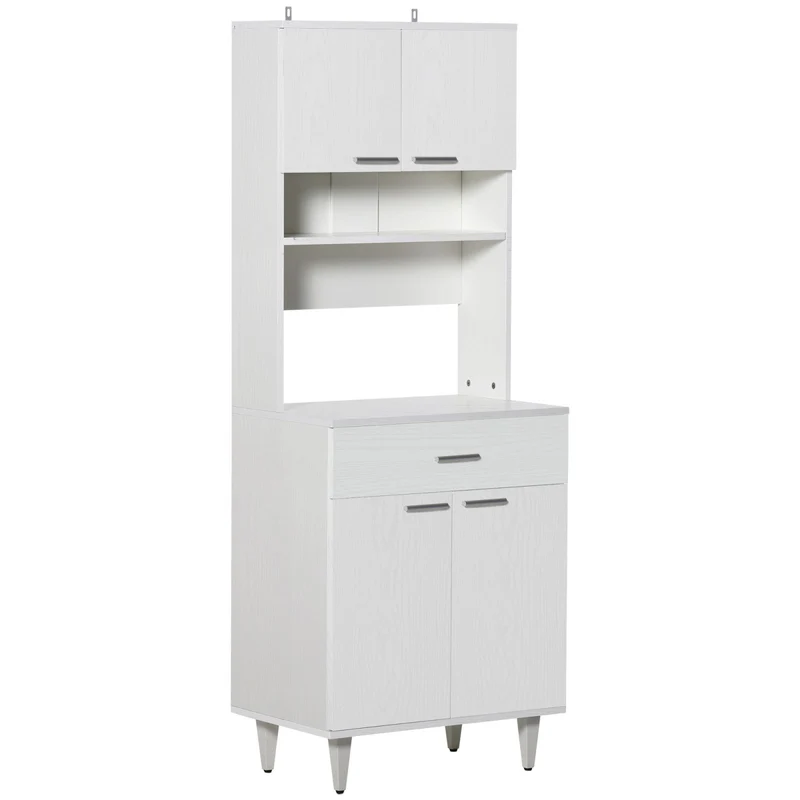 Buffet de cuisine haut Easycomfort, buffet classique en bois blanc avec 2 placards et 1 étagère, blanc, 60 x 40 x 160 cm