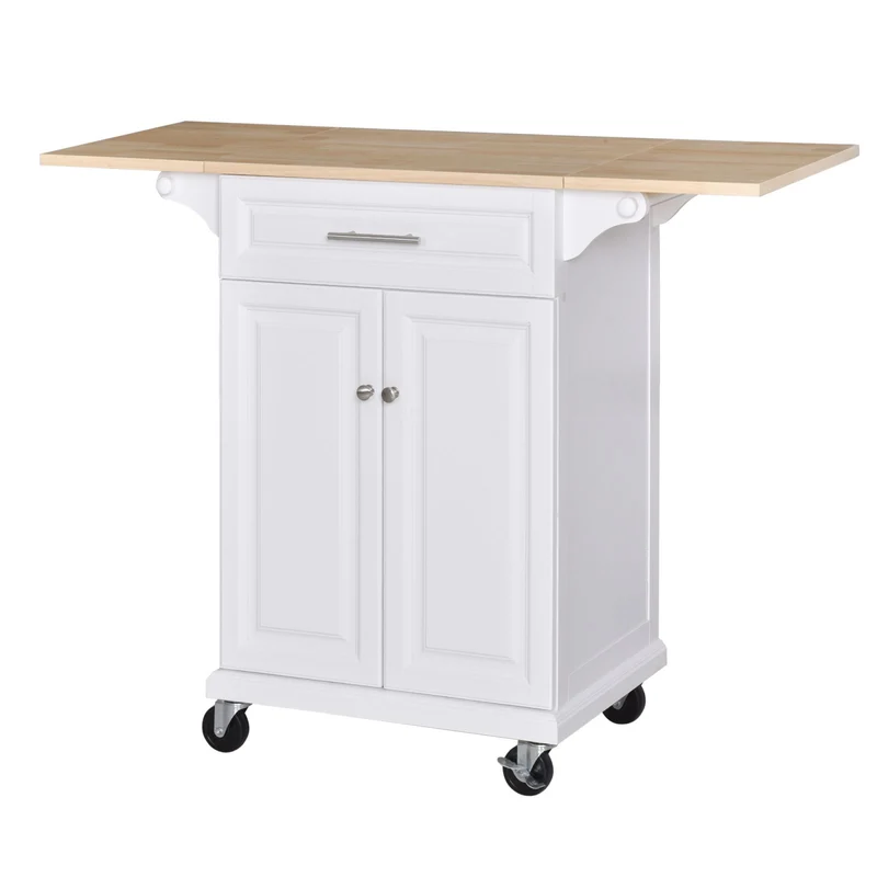 Chariot de cuisine extensible EasyComfort en bois blanc avec 1 tiroir et 1 placard