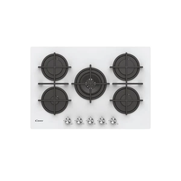 Plaque de cuisson encastrable Candy CVG74WPW 5 brûleurs (L 74,5 x P 51 cm) en verre trempé blanc