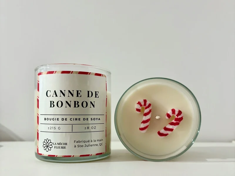 CHANDELLE CANNE DE NOÊL LA MÈCHE FLEURIE