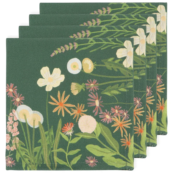 ENS. (4) SERVIETTES DE TABLE FLEURIES DANICA