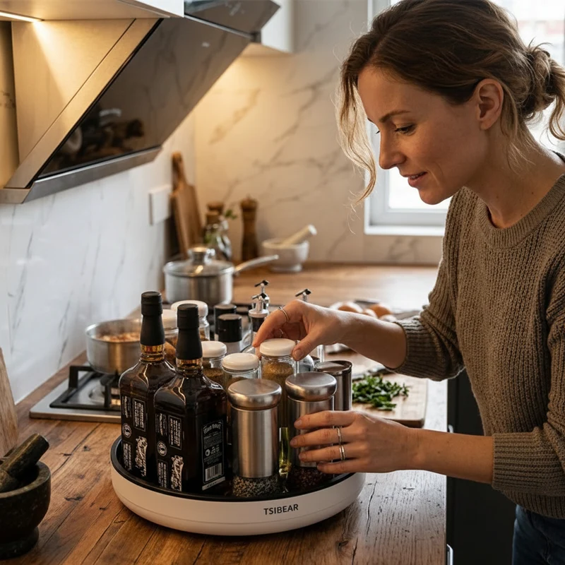 Plateau tournant blanc 360° pour épices - condiments | Ma Cuisine Organisée