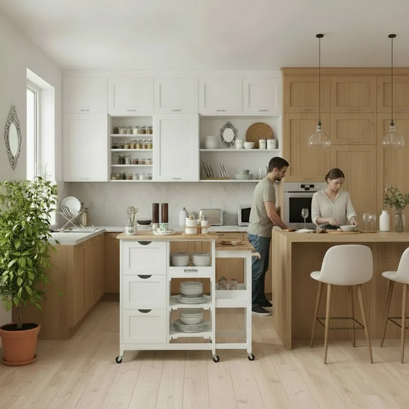 Desserte à roulettes | Bois Hévéa 3 Tiroirs