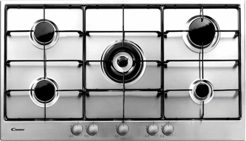 Plaque de cuisson à gaz Candy PG 953/1 SX à 5 brûleurs (L90,9 x P51) en acier inoxydable