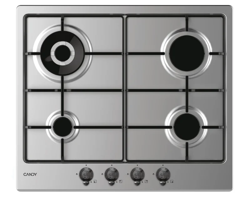Plaque de cuisson à gaz 4 brûleurs Candy CHW6BR4WTX (L59,5 x P51) en acier inoxydable